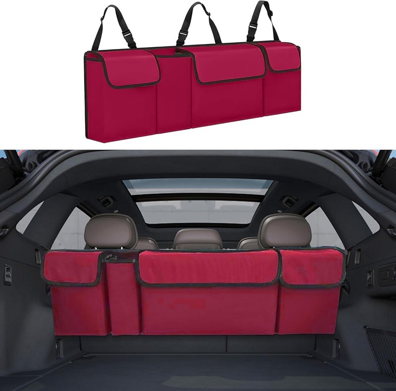 Tioollev Car Trunk Organizer, Backseat Hanging Large Storage with Adjustable Straps,Waterproof PVC Collapsible Cargo Bag, Car Interior Accessories for Auto SUV MPV (Red) - Image 1